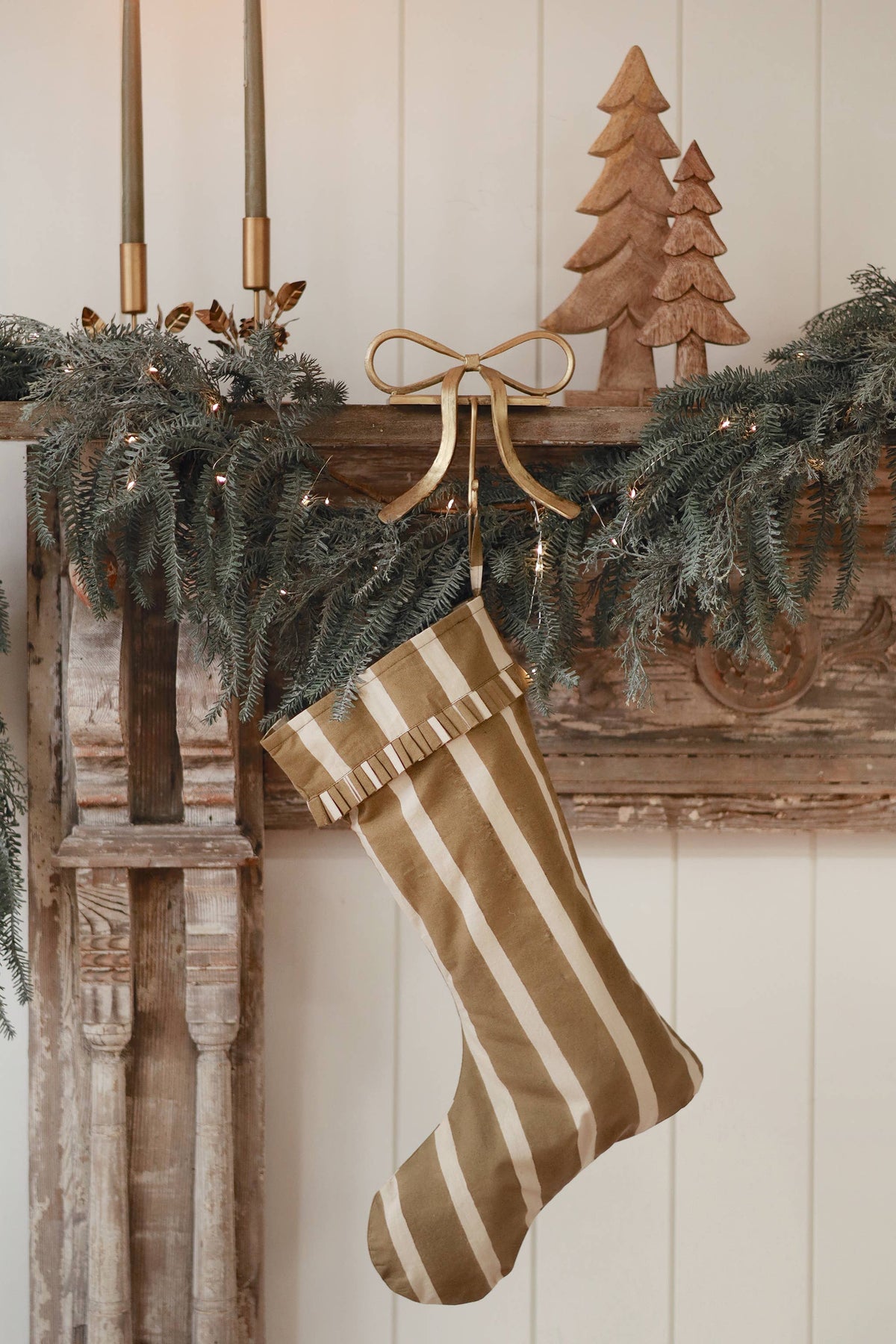Block Print Stripe Stocking | Olive