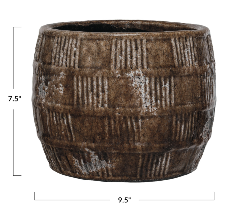 Embossed Terra-cotta Planter - Brown