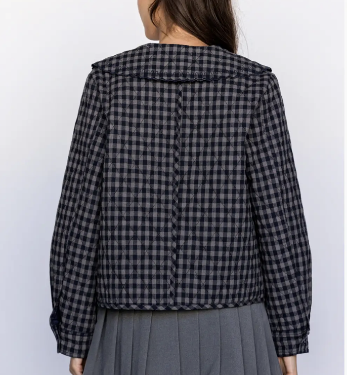 Quilted Gingham Jacket - Navy