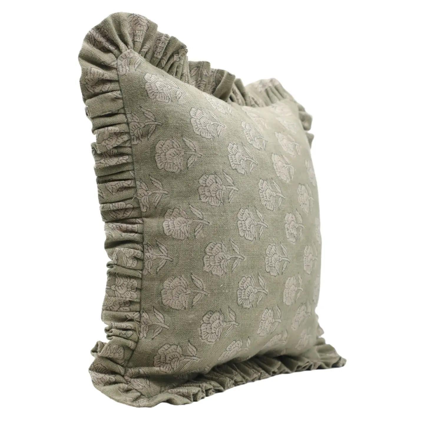 Sage Blossom Ruffle Pillow - 18"