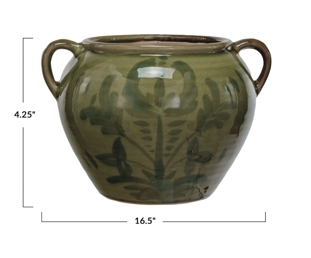 Hand-Painted Urn - Green