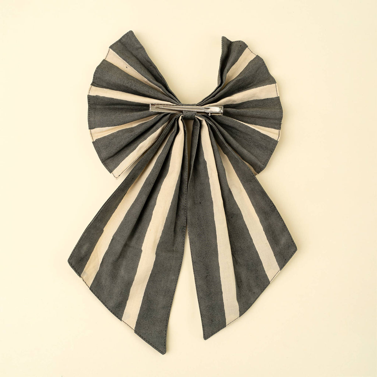 Stripe Bow Clip | Charcoal