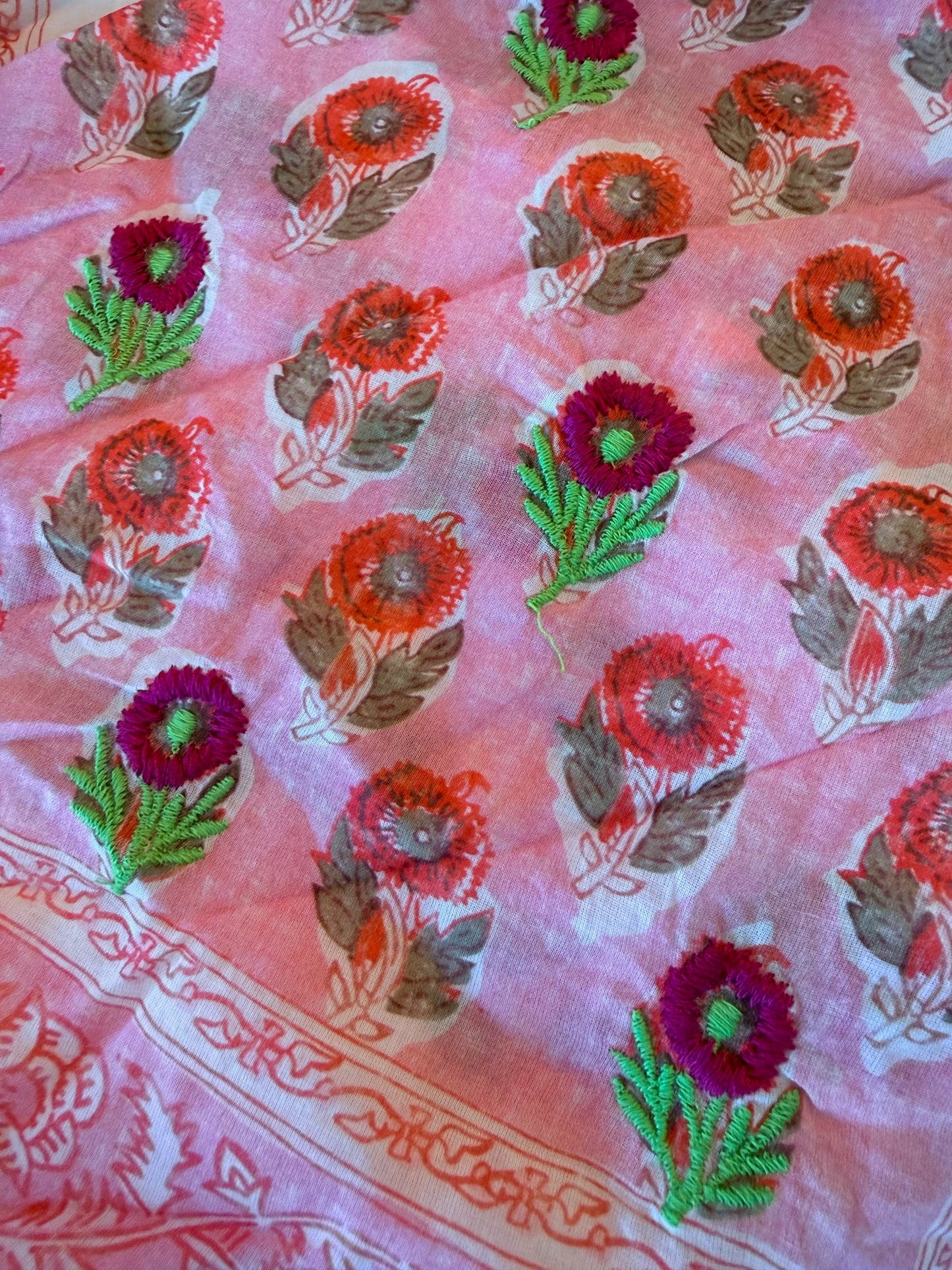 Bandana - Pink + Pink Floral Stitching