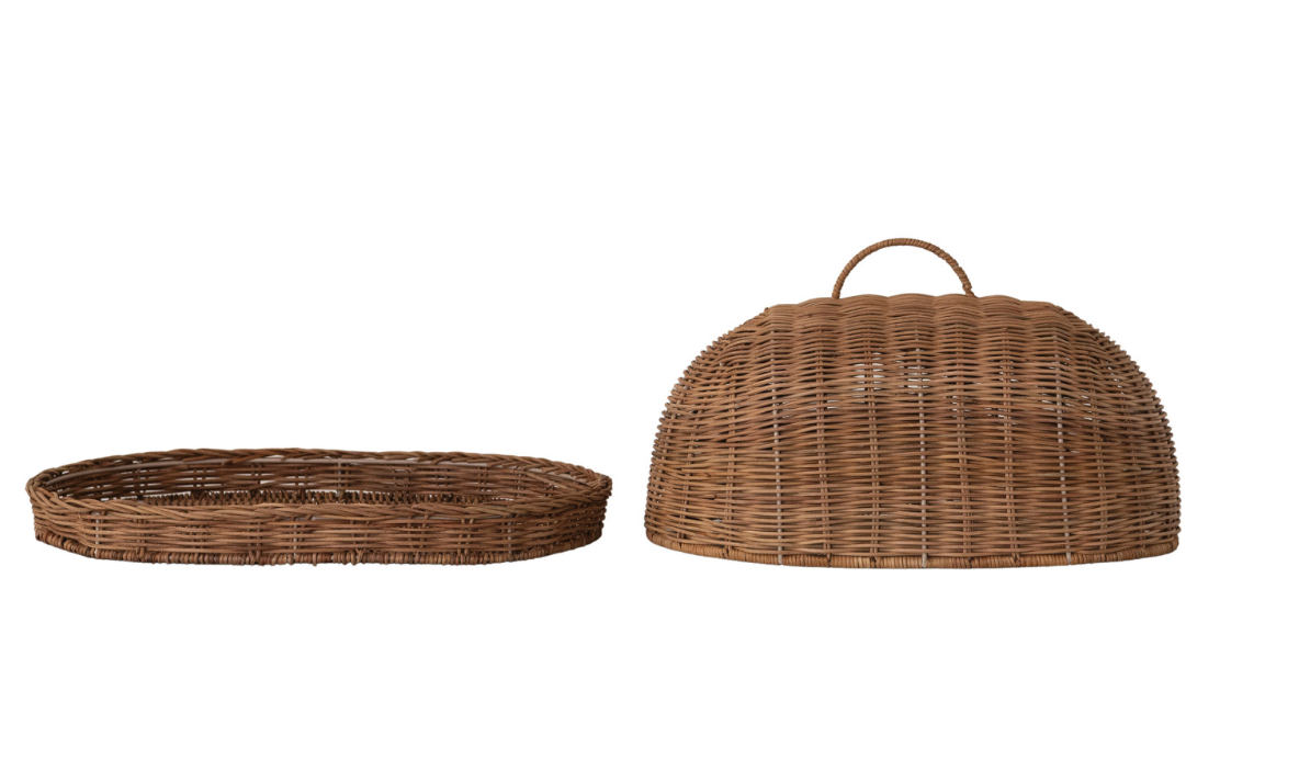 Rattan Cloche and Tray