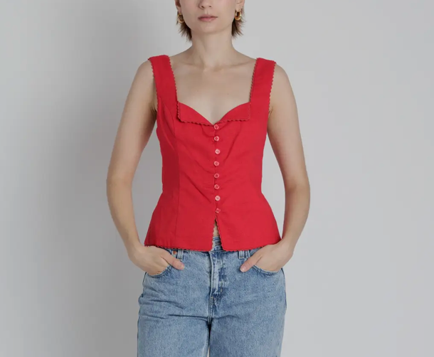Lace Trim Linen Top