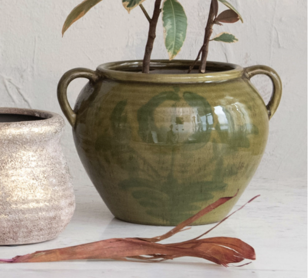 Hand-Painted Urn - Green