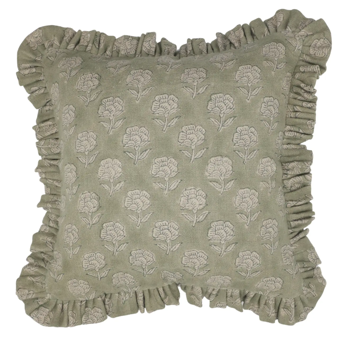 Sage Blossom Ruffle Pillow - 18"