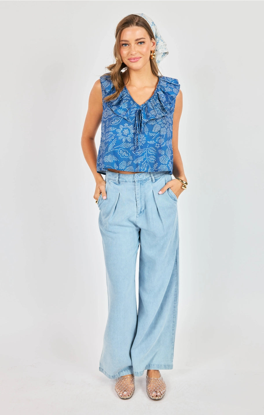 Indigo Ruffle Top