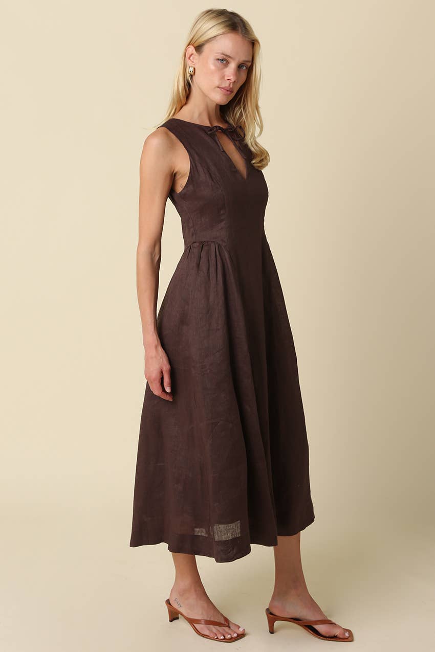 Barb Linen Neck-Tie Maxi Dress