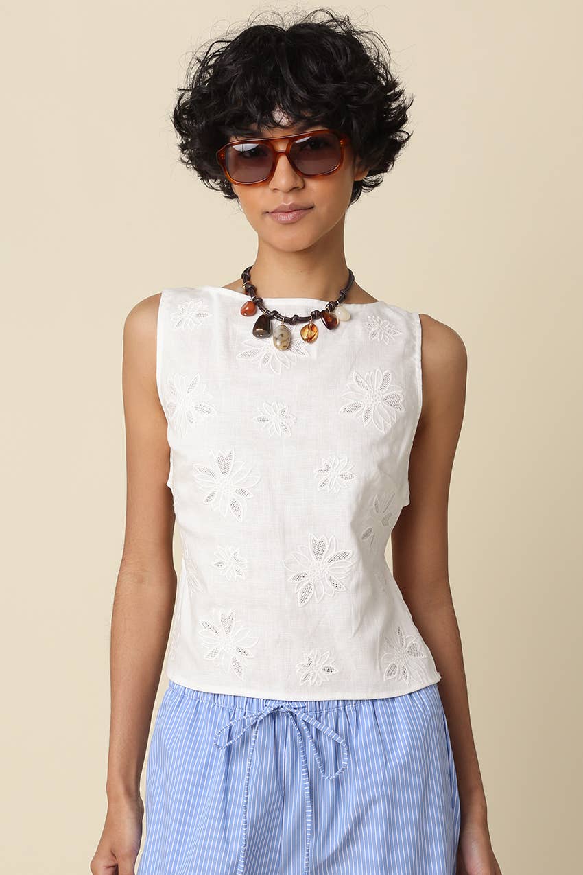 Jade Embroidered Open-Back Top