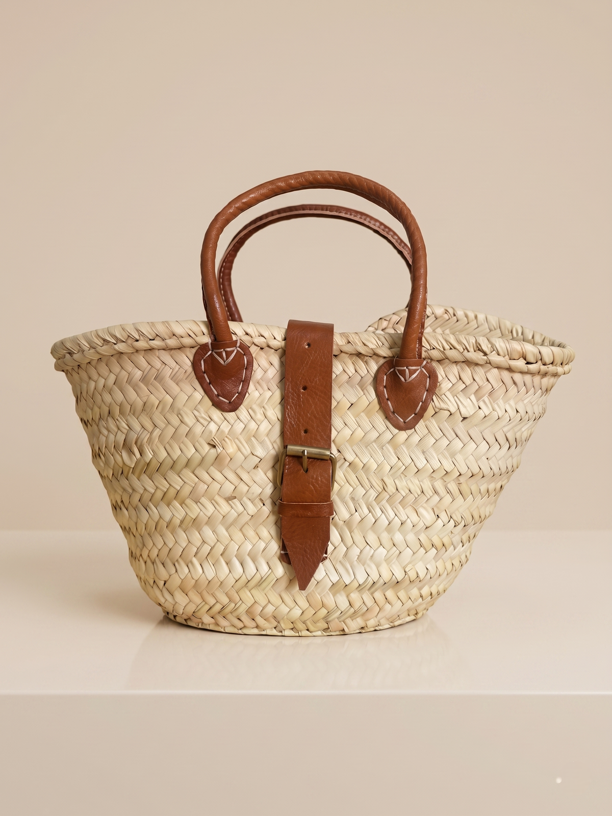 Straw Tote | Congac Leather Buckle
