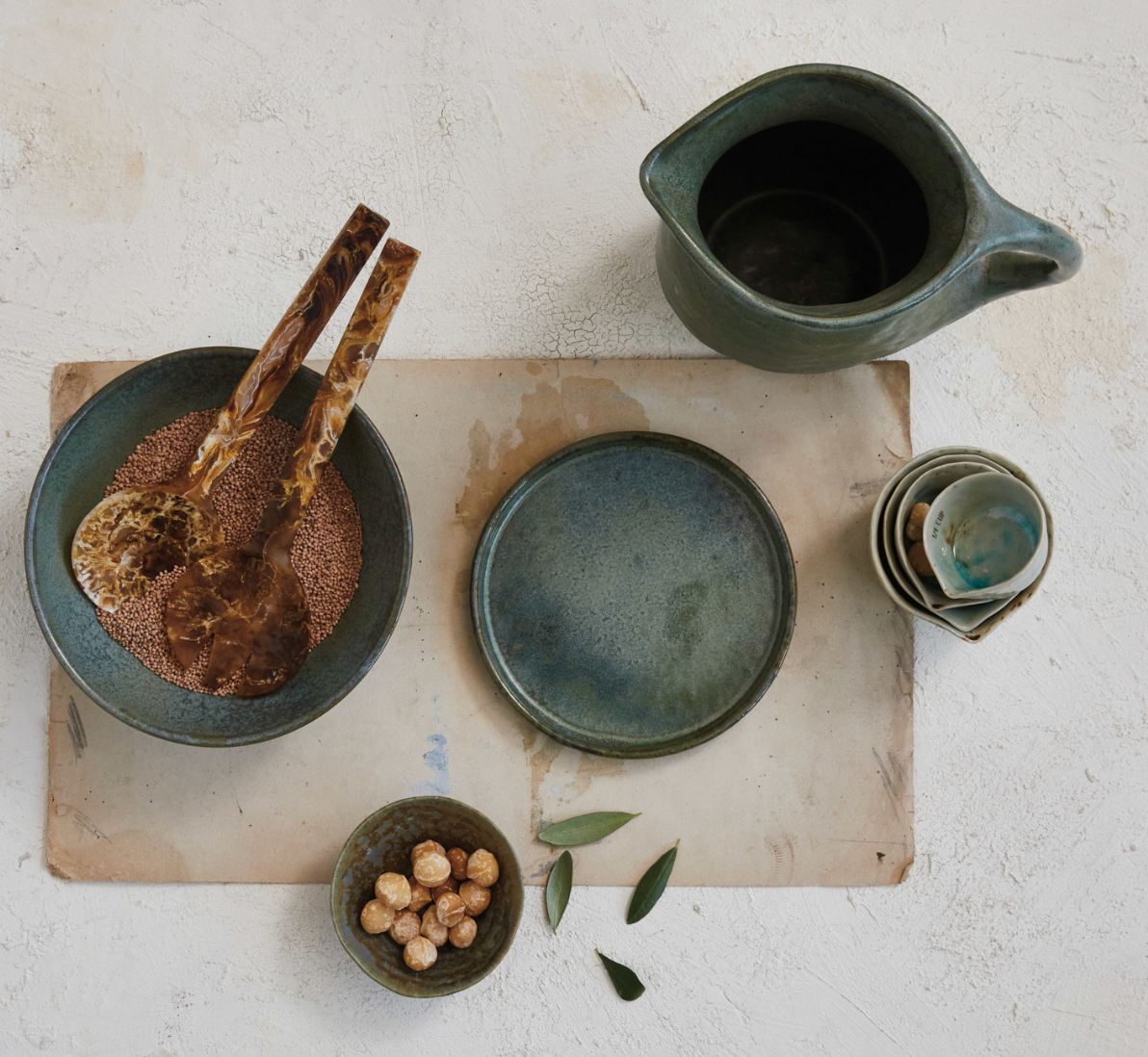 Green Stoneware Pitcher