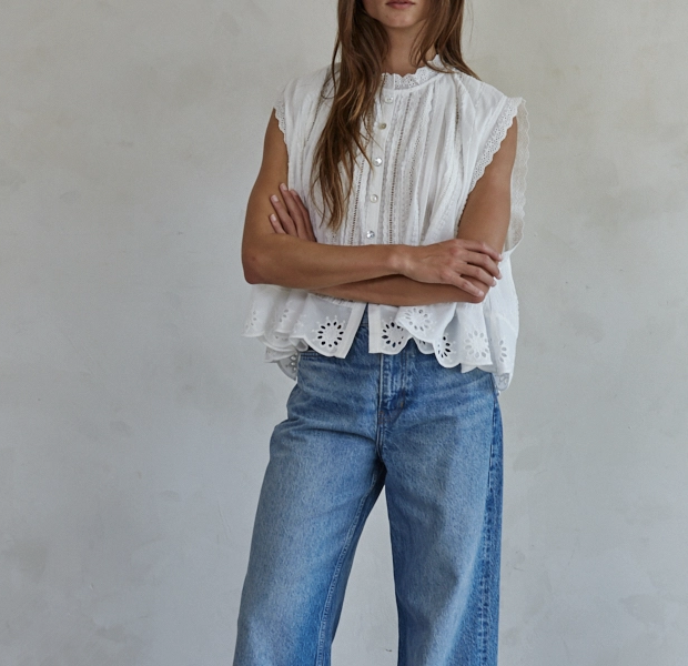 Cotton Eyelet Button Down