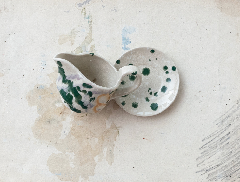 Hand Painted Creamer w/ Saucer