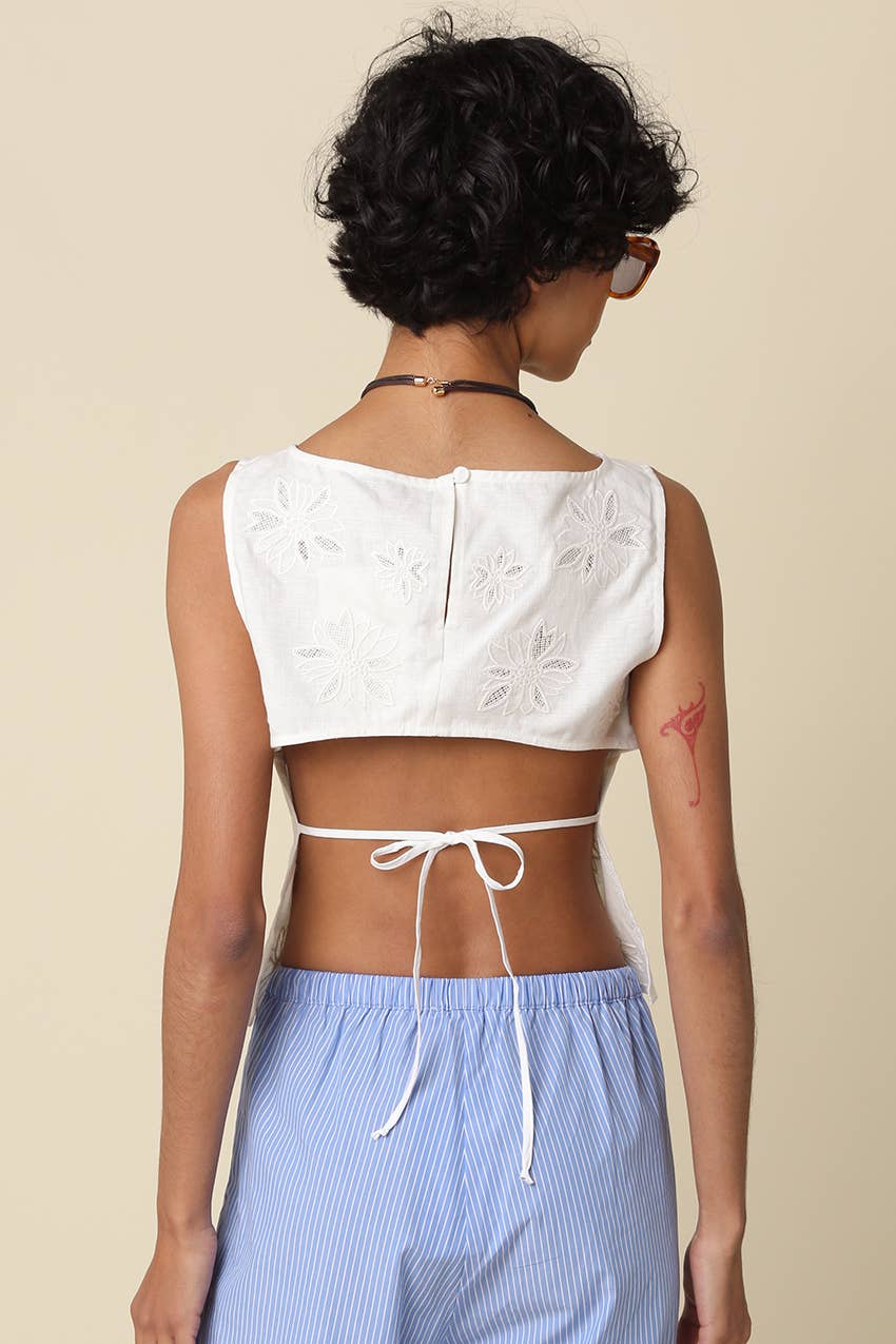 Jade Embroidered Open-Back Top