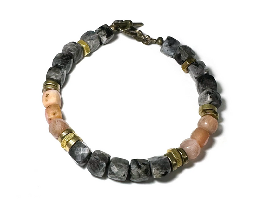 Larvikite + Peach Moonstone Bracelet