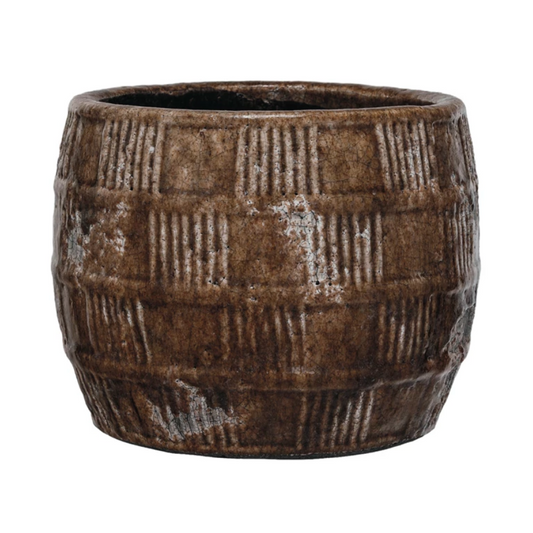 Embossed Terra-cotta Planter - Brown