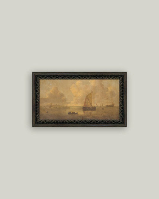 Seascape Town Framed Antique Art