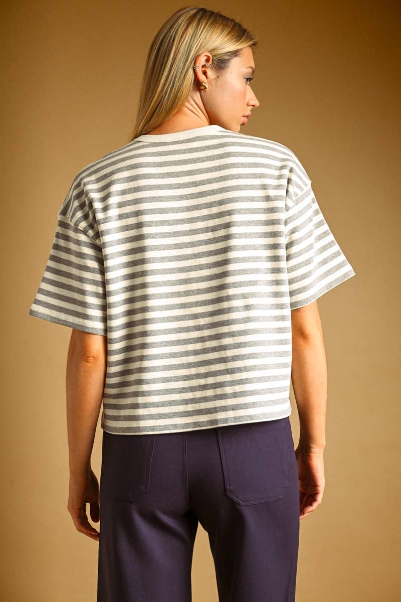 Gray Striped Tee | 100% Cotton