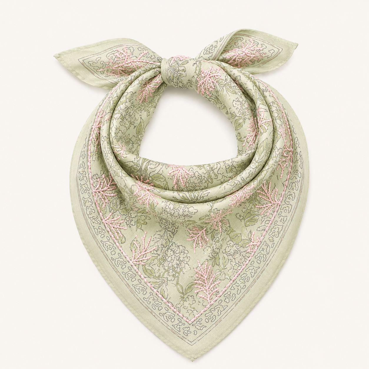Bandana - Green + Pink Stitching