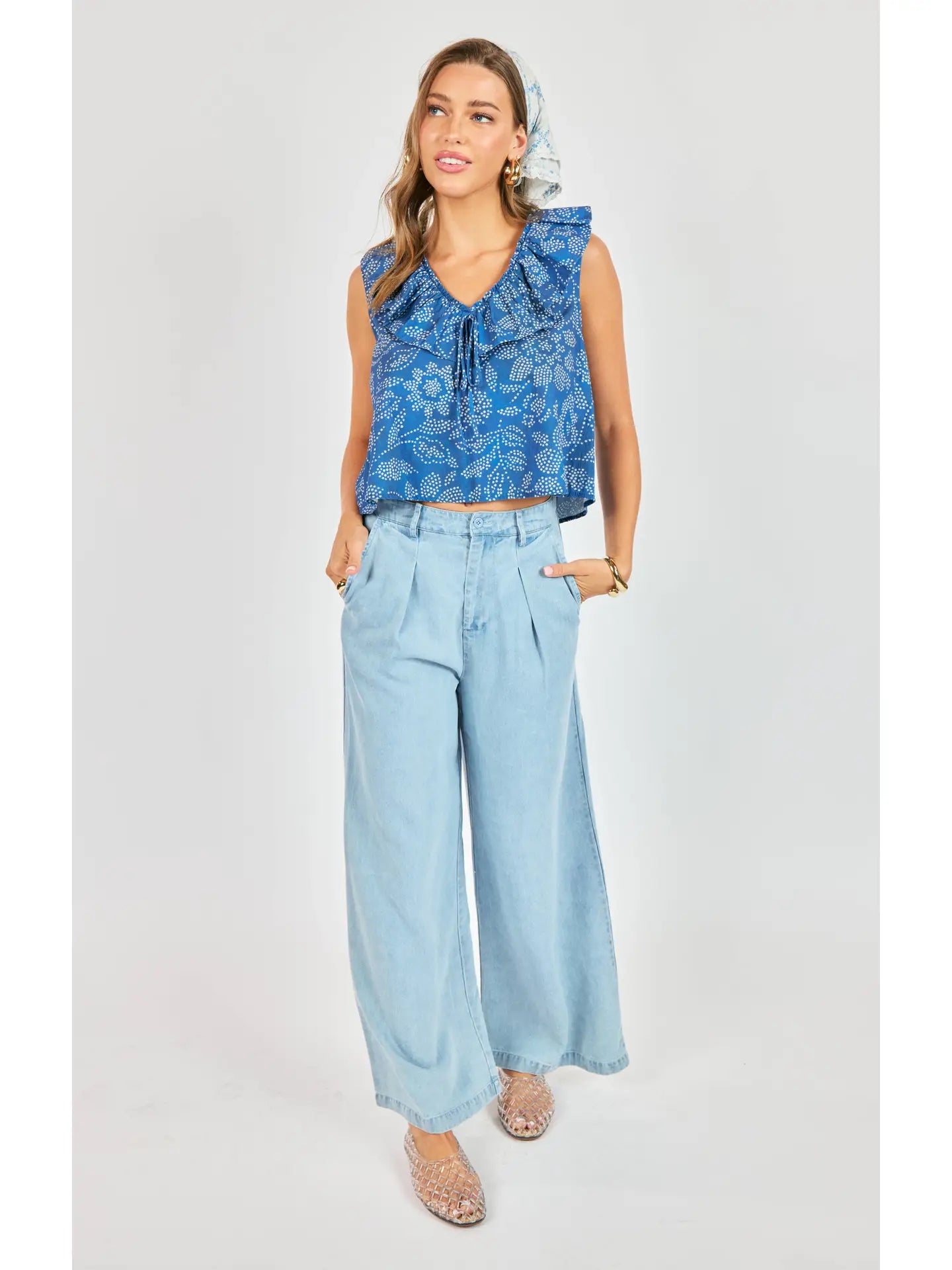 Indigo Ruffle Top