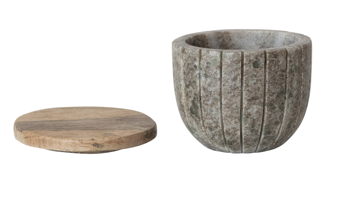 Marble Container w/ Wood Lid