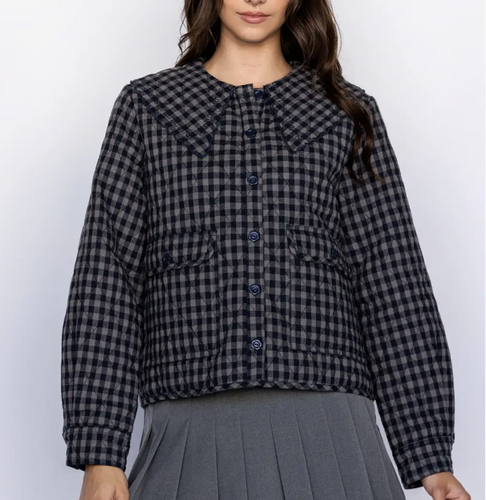 Quilted Gingham Jacket - Navy