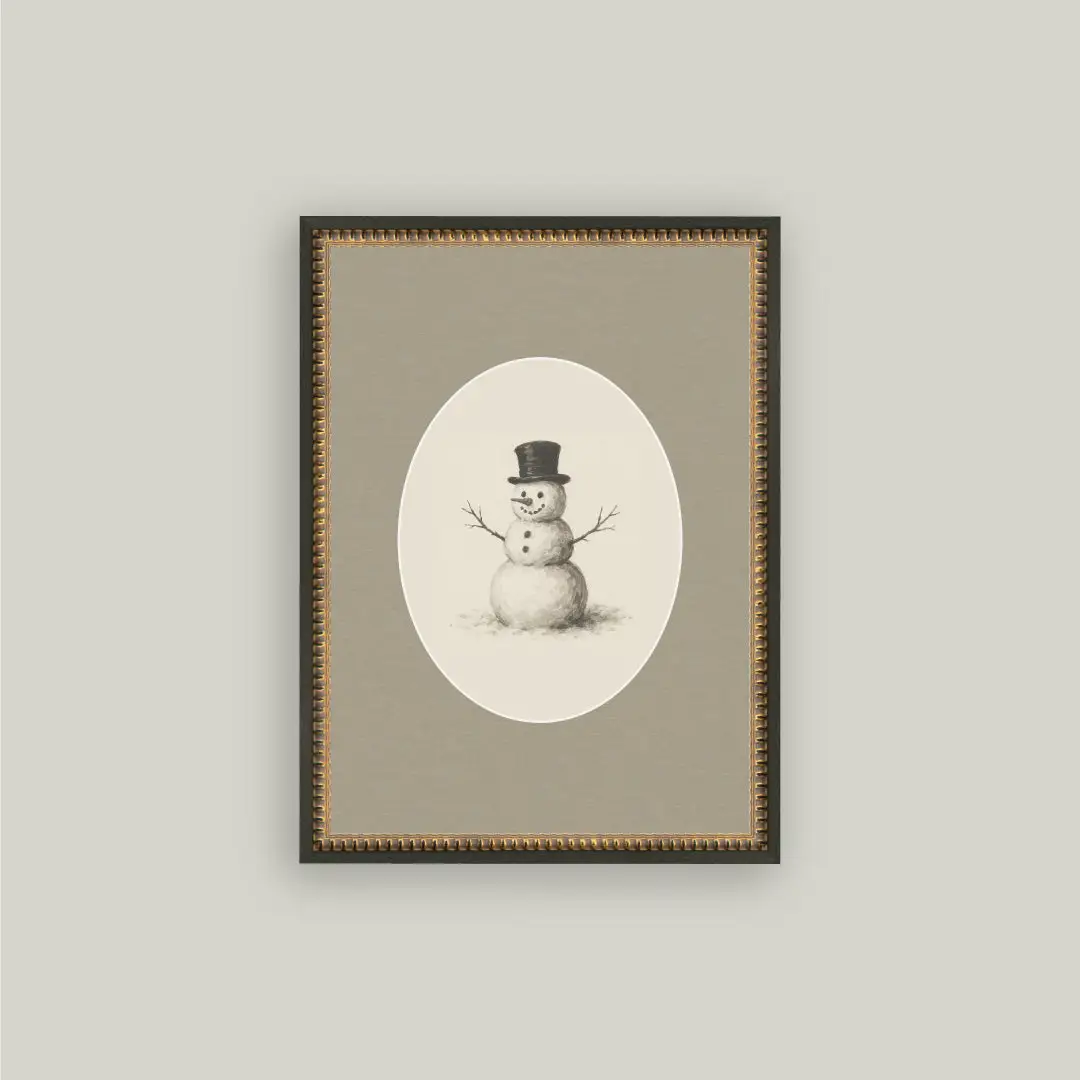 Snowman Framed Antique Art