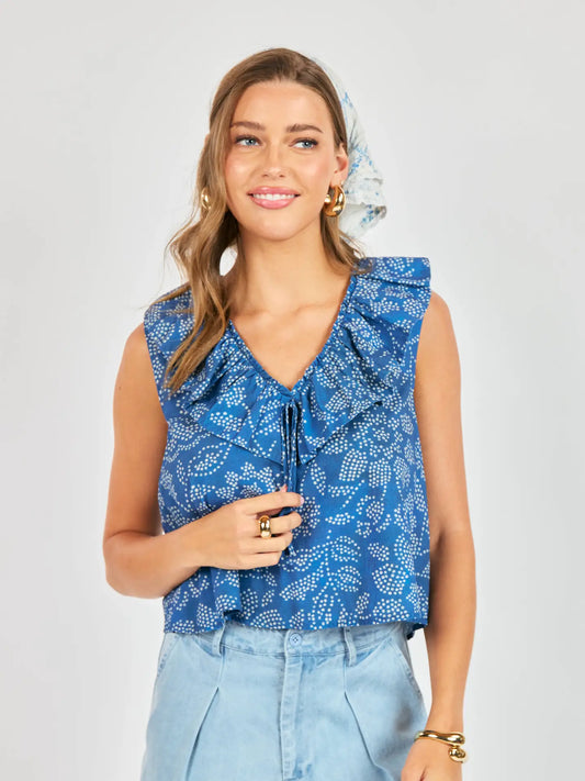 Indigo Ruffle Top