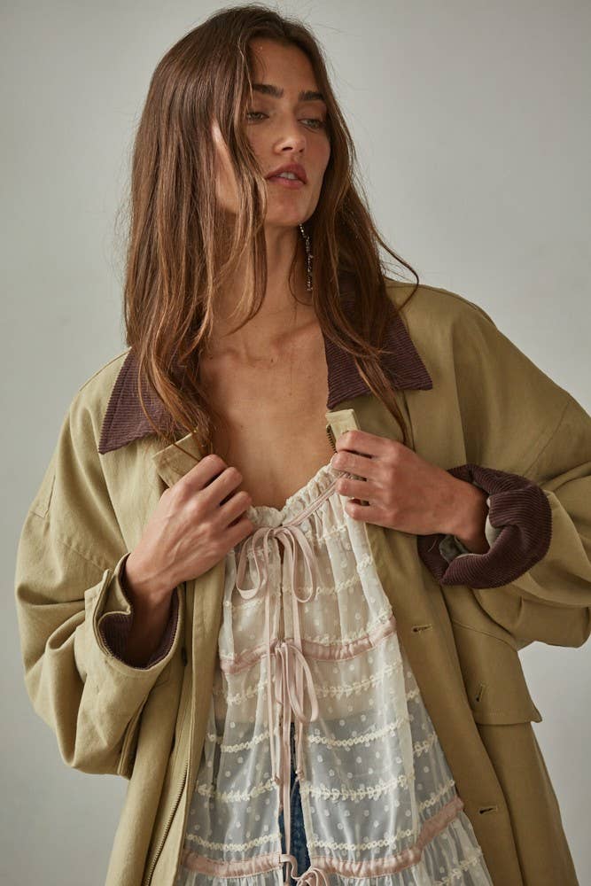 Cotton Utility Jacket | Corduroy Collar