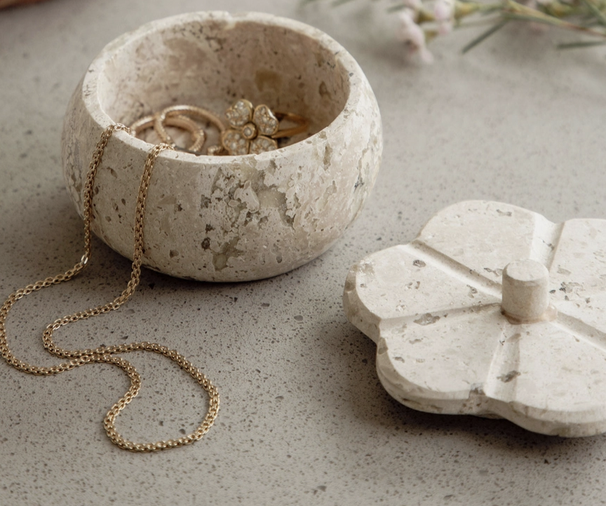 Travertine Trinket Box - White