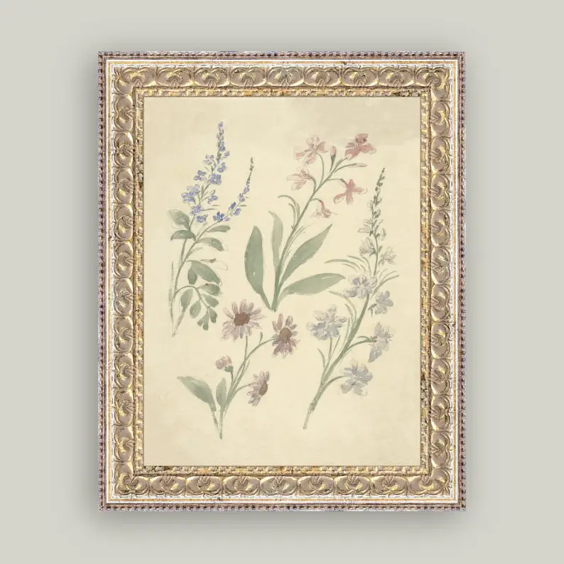 Pink and Blue Wildflowers Art