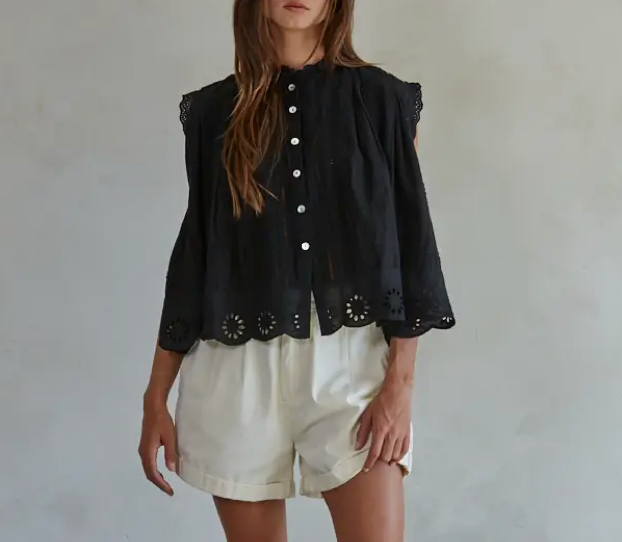 Cotton Eyelet Button Down