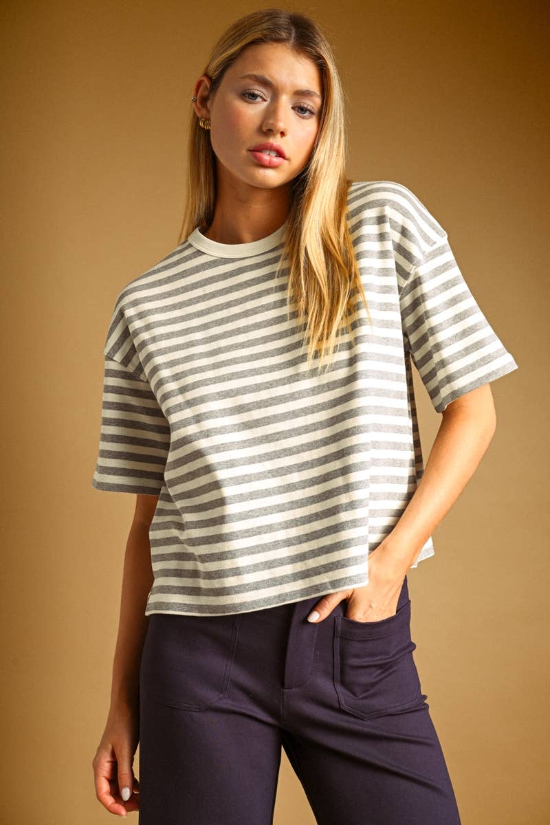 Gray Striped Tee | 100% Cotton