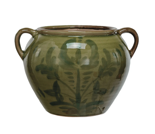 Hand-Painted Urn - Green