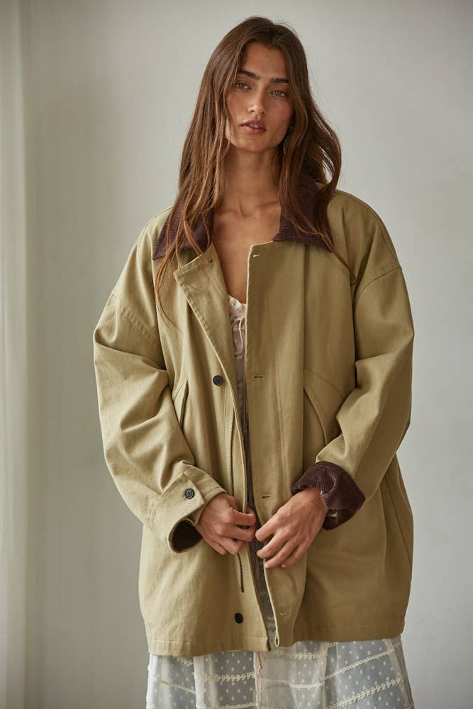 Cotton Utility Jacket | Corduroy Collar