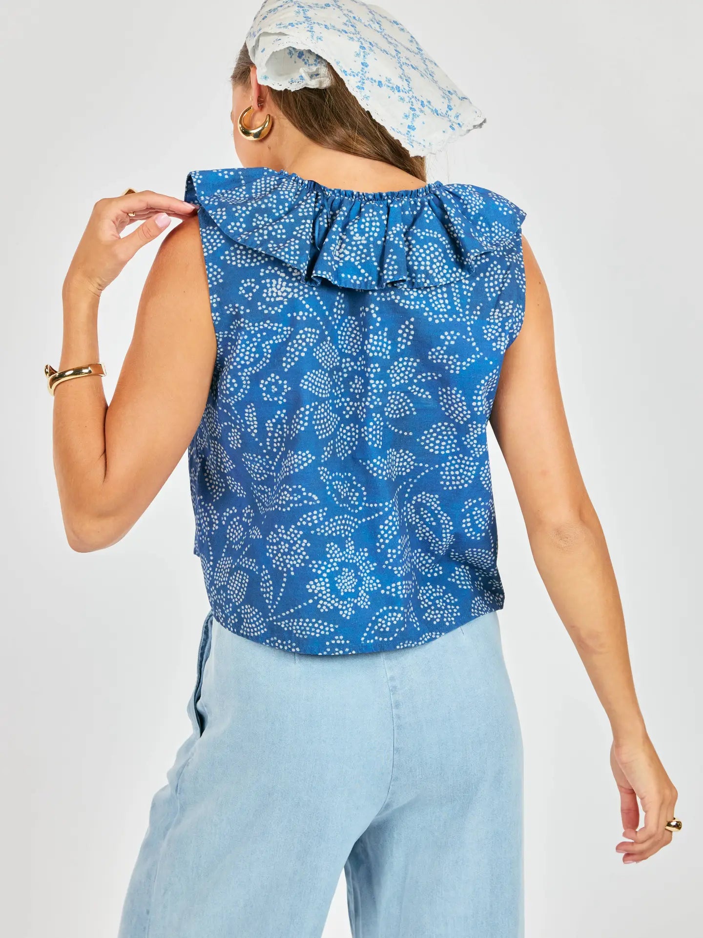 Indigo Ruffle Top
