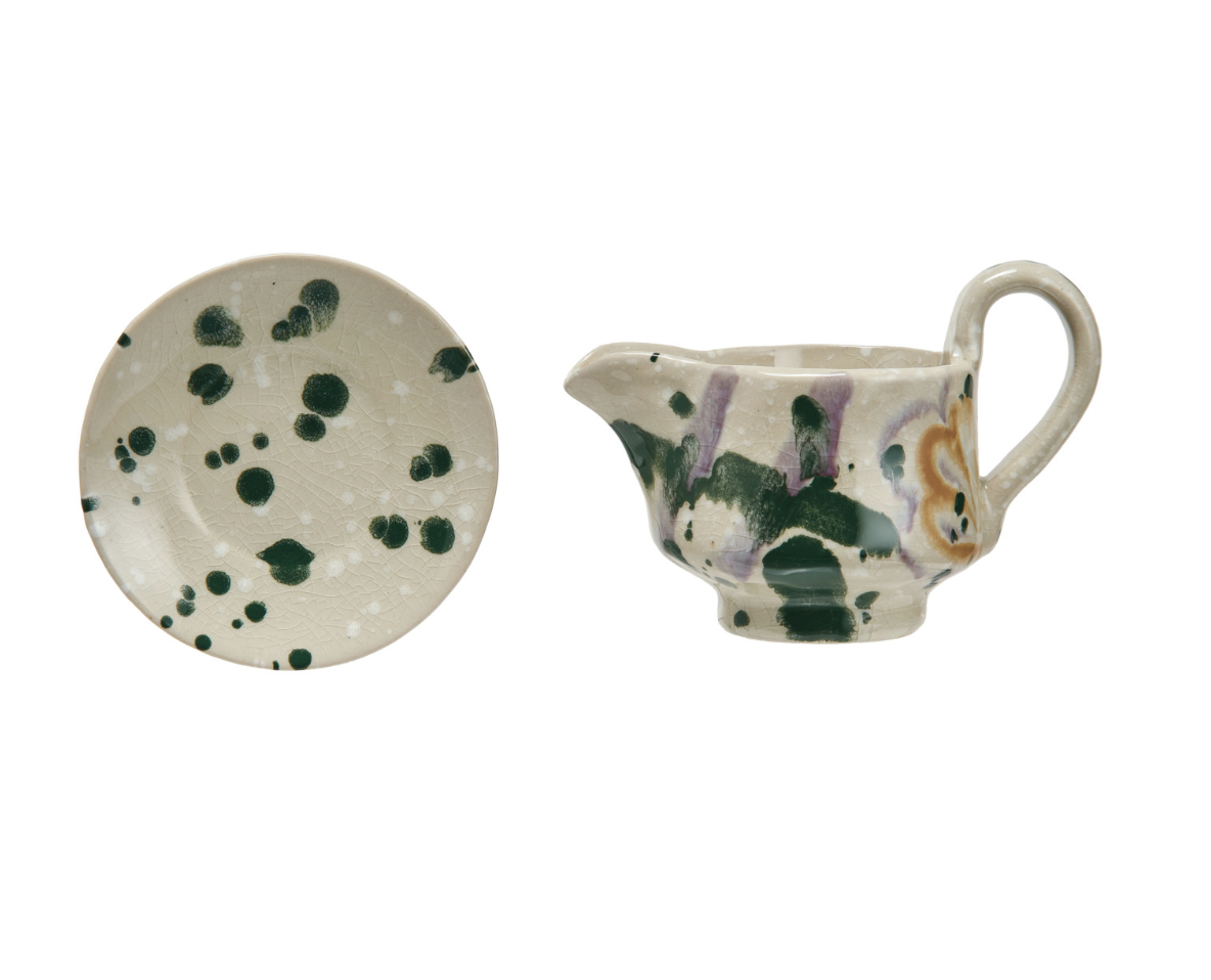 Hand Painted Creamer w/ Saucer