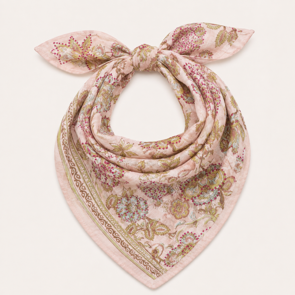 Bandana - Pale Pink + Red Stitching