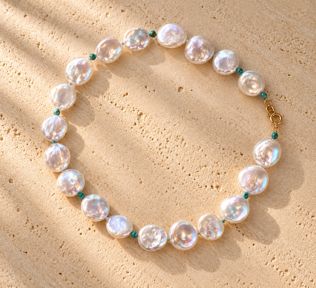 Coin Pearl + Turquoise Necklace