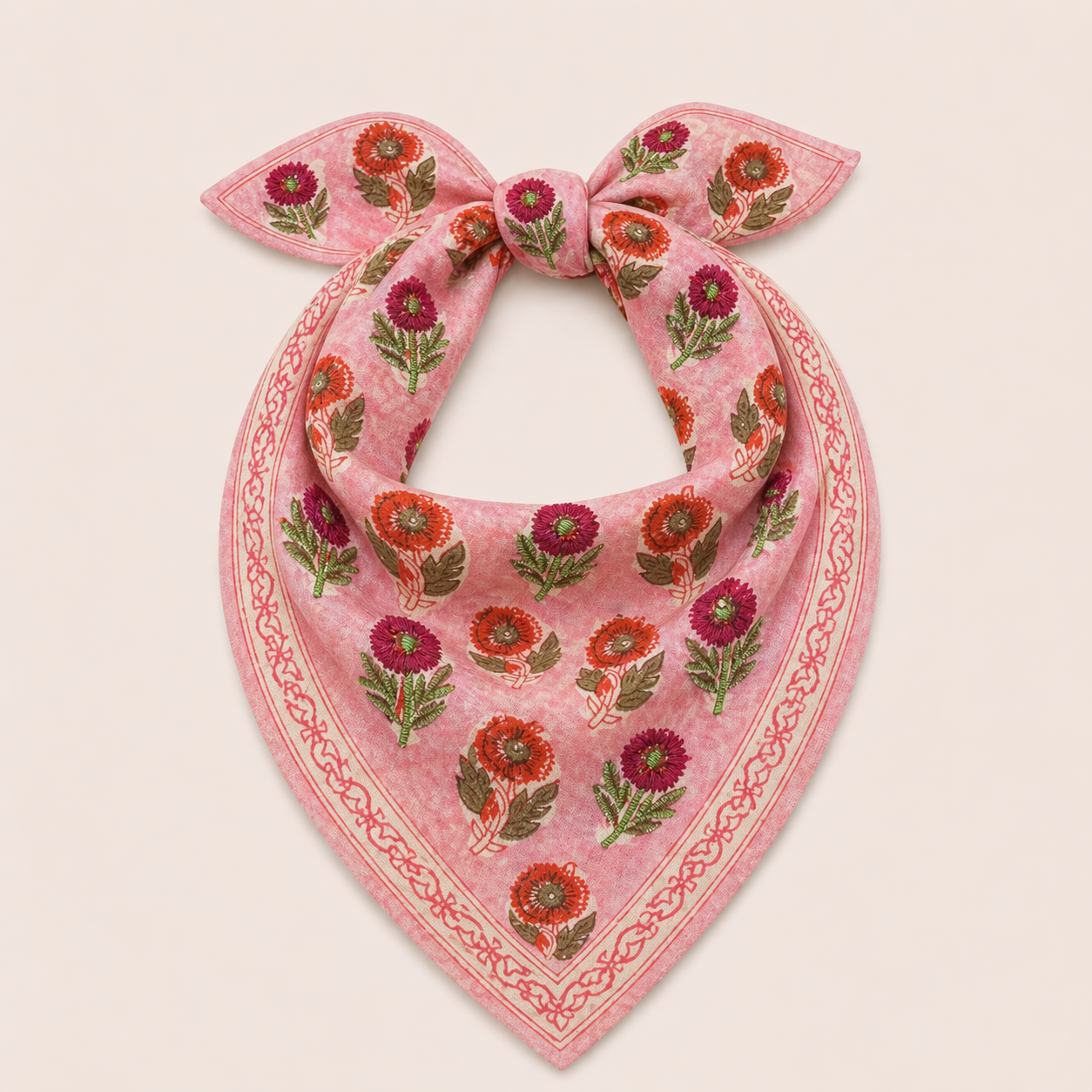 Bandana - Pink + Pink Floral Stitching