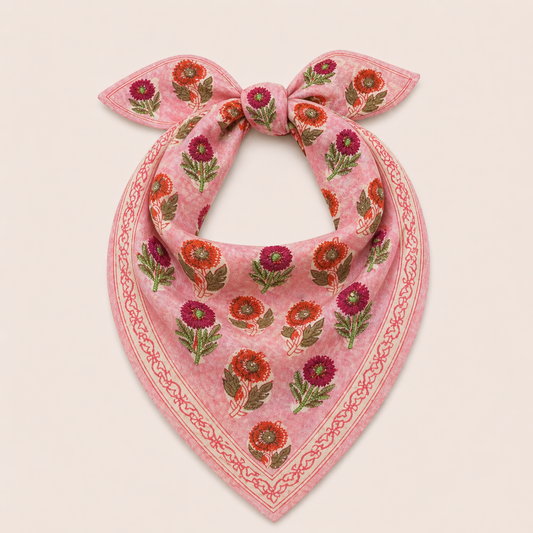 Bandana - Pink + Pink Floral Stitching