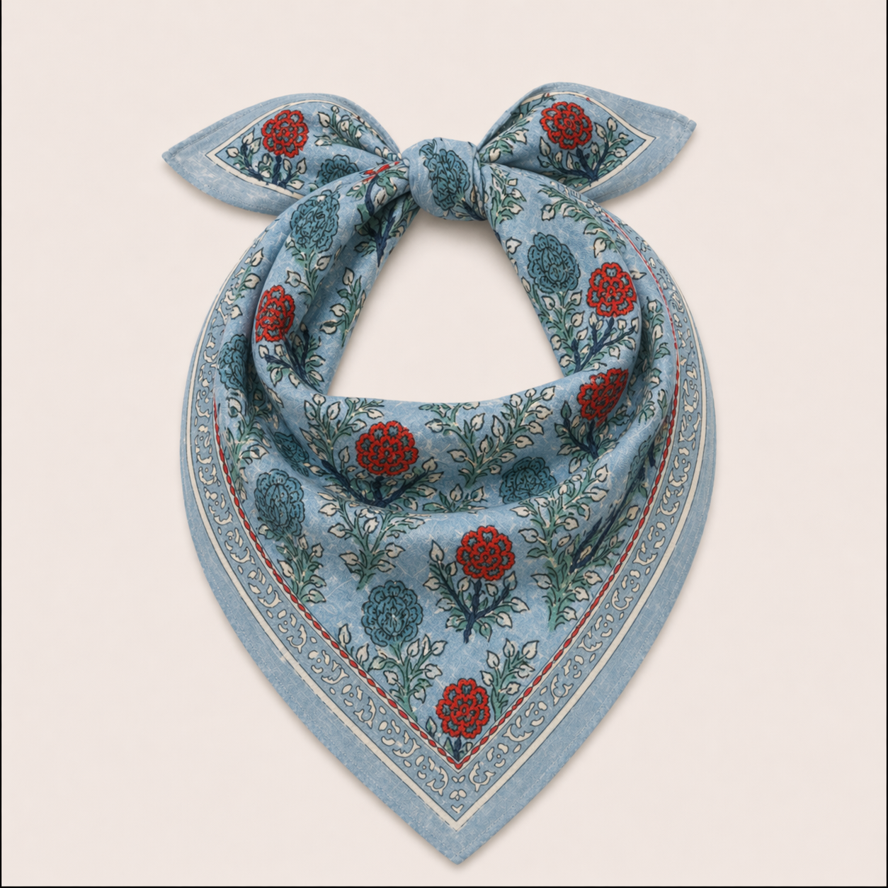 Bandana - Blue + Red Floral Stitching