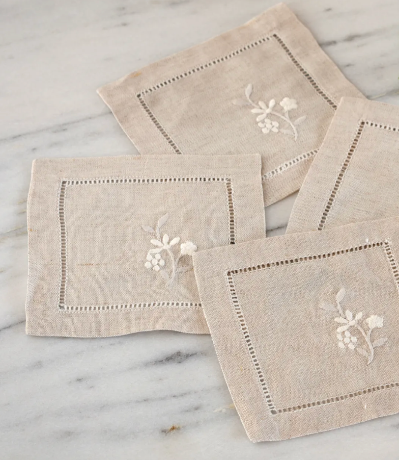 Embriodered Linen Coaster Set