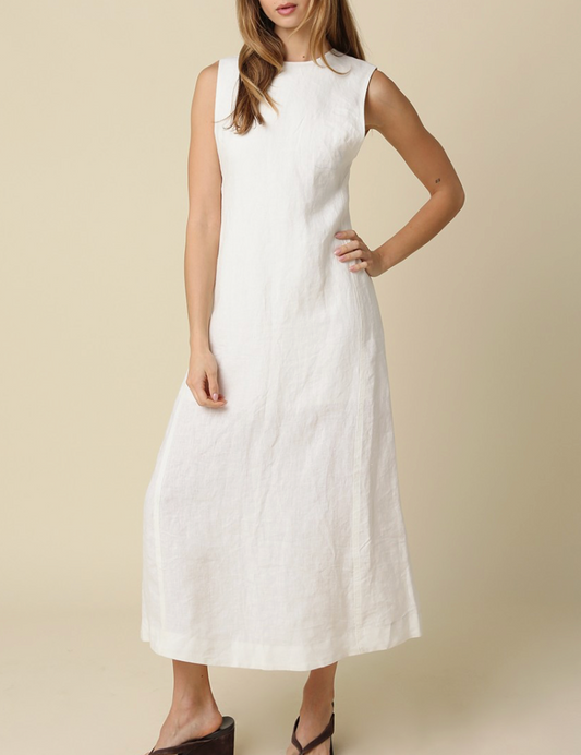 Open Back Maxi Linen Dress | White