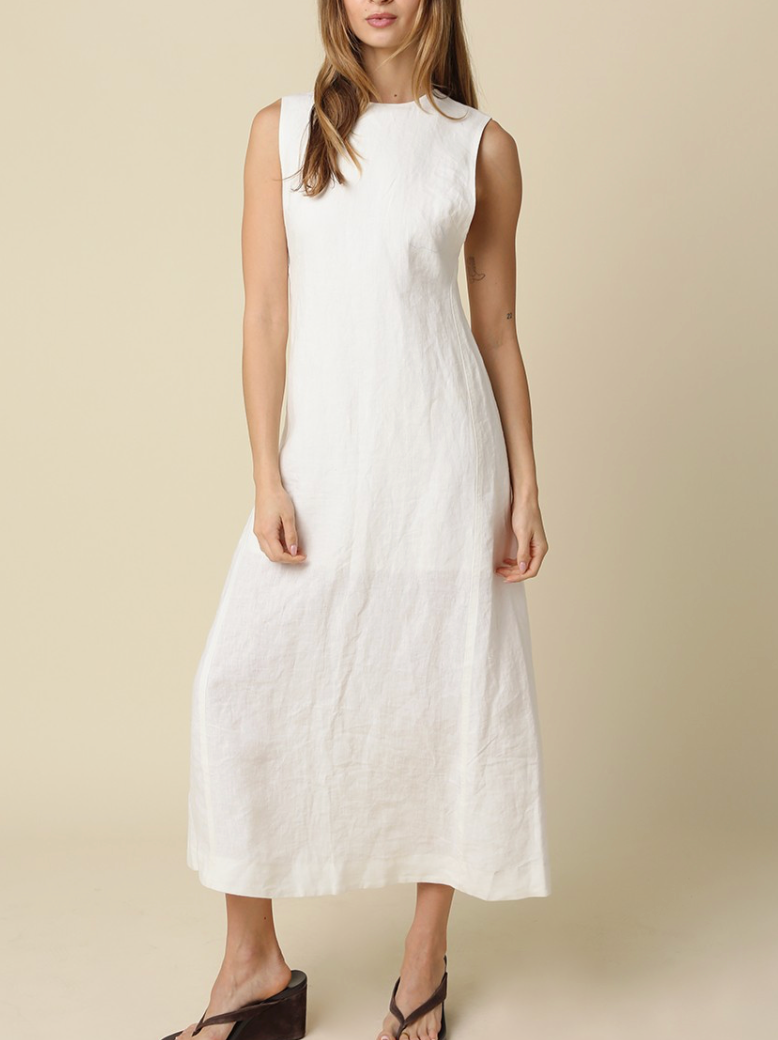 Open Back Maxi Linen Dress | White