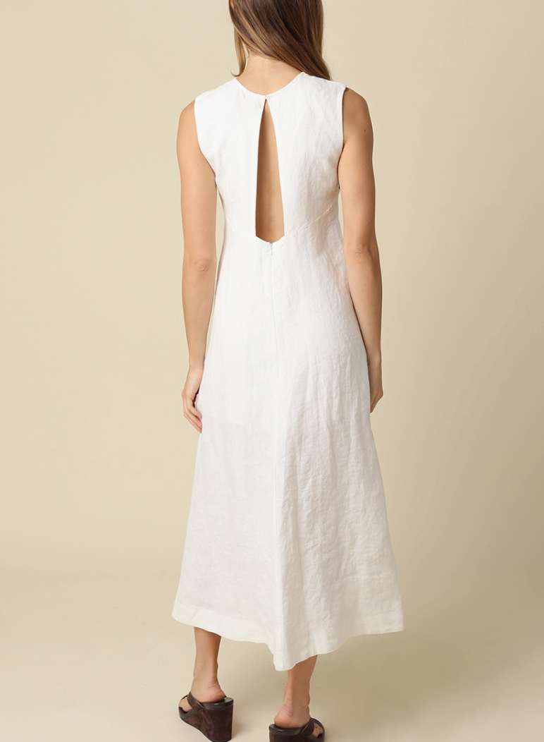 Open Back Maxi Linen Dress | White