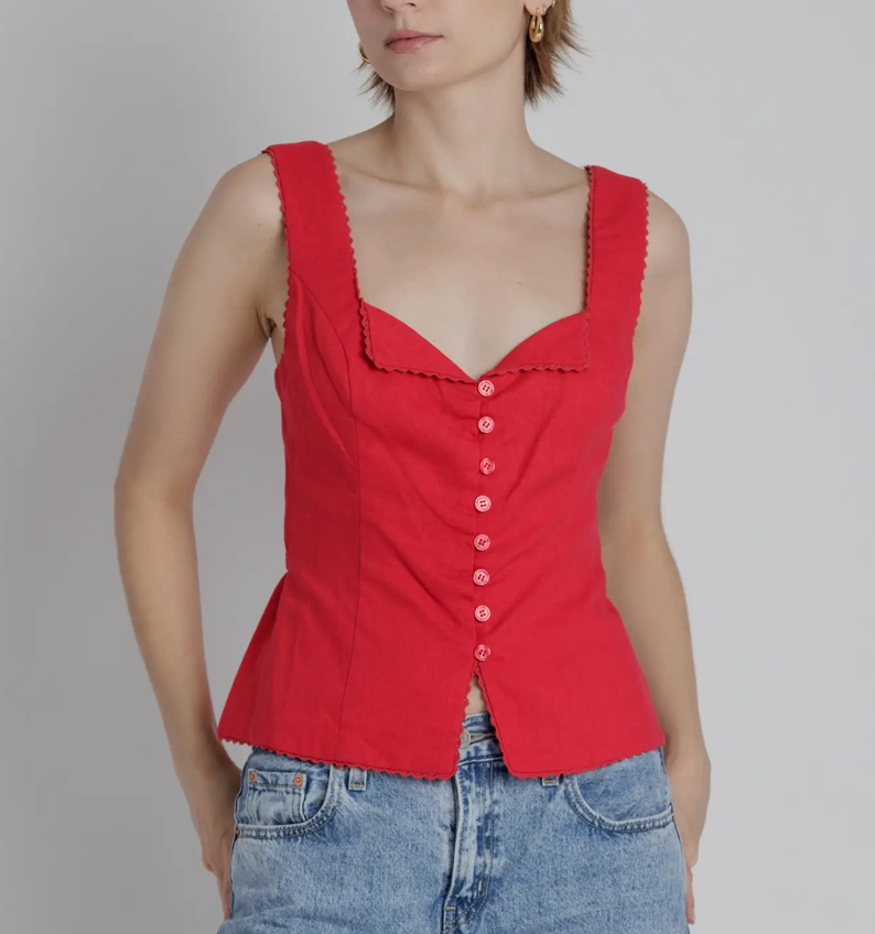 Lace Trim Linen Top