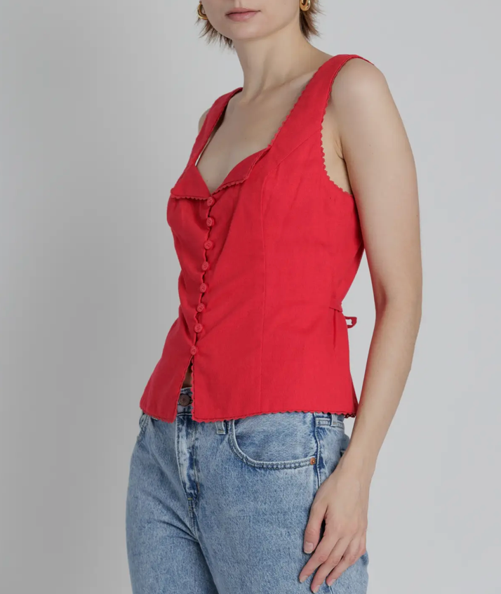 Lace Trim Linen Top