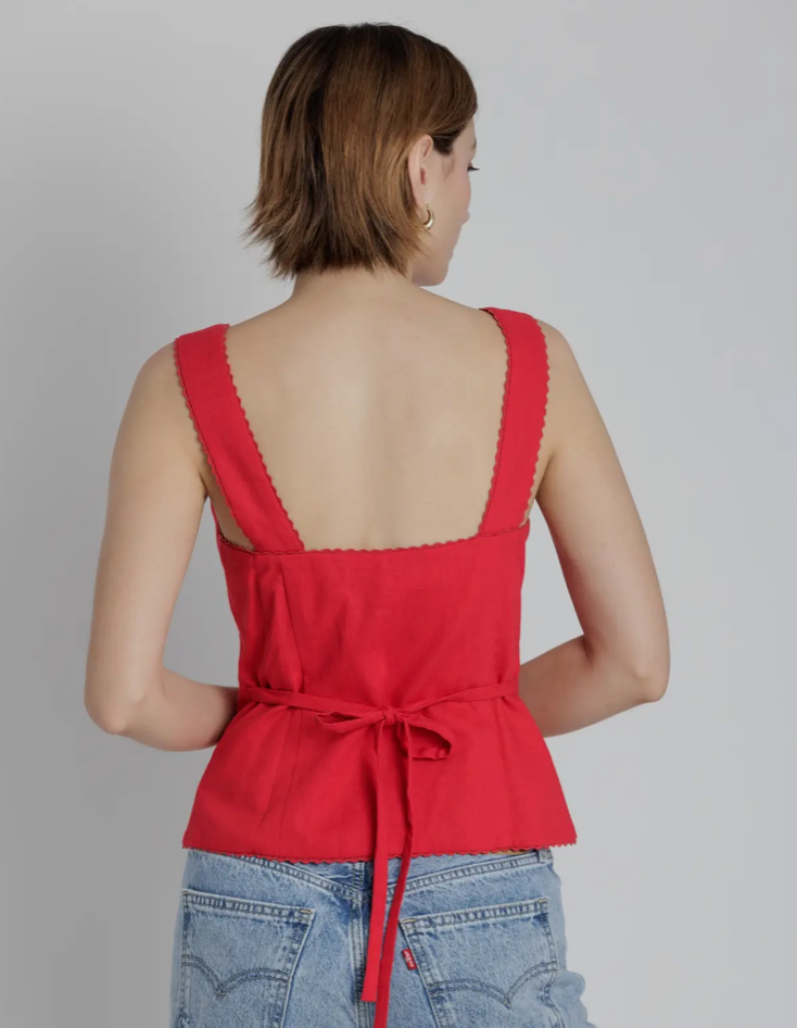 Lace Trim Linen Top